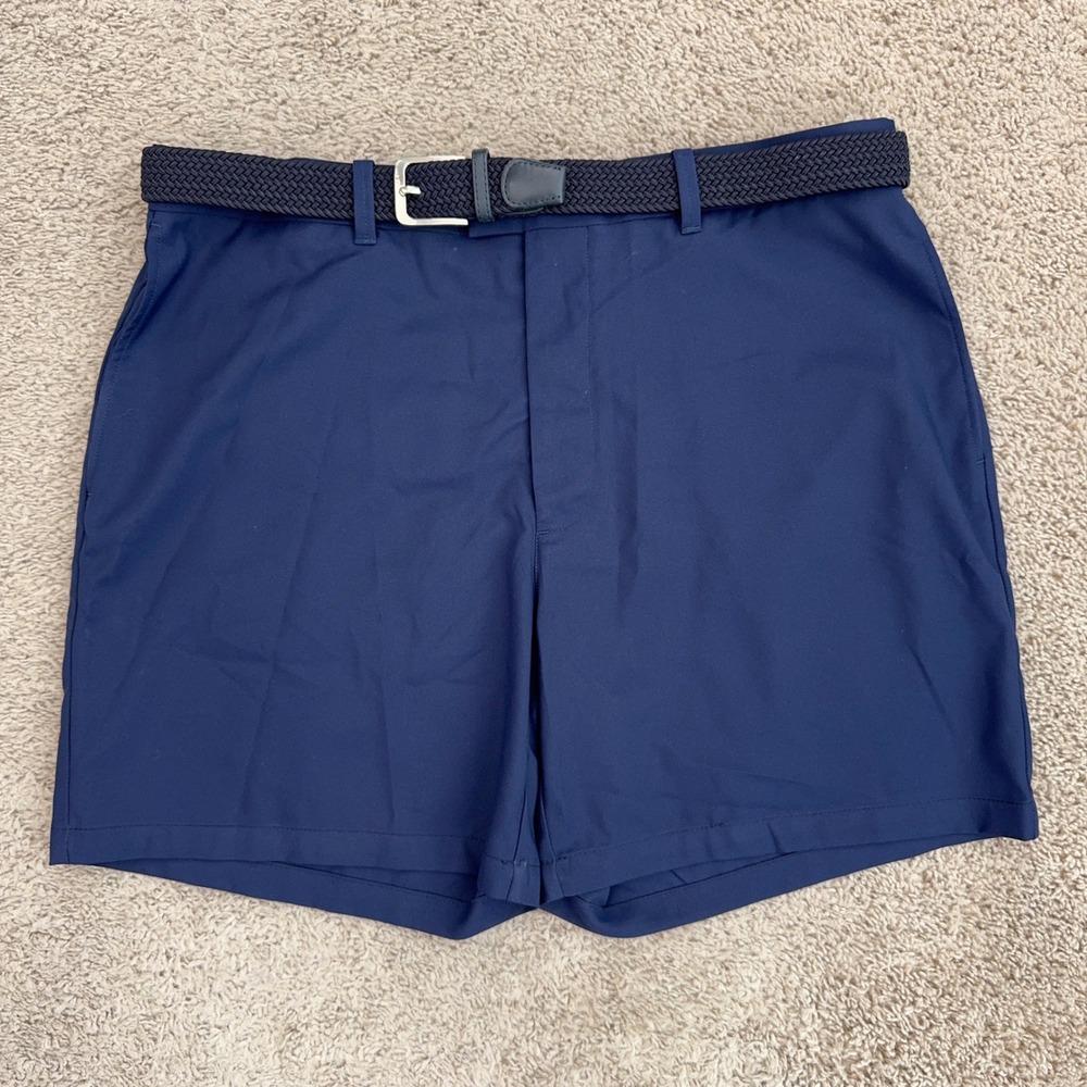Callaway Golf Shorts Mens Size 36 Navy Blue‎ Flat Front w/Braided Belt Polyester